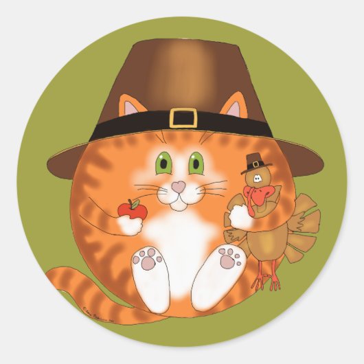 Bauble Cat Thanksgiving Ronde Sticker (Voorkant)
