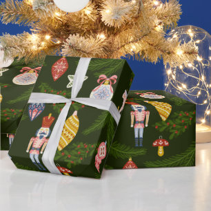 Bauble en Wooden Soldier-kerstpatroon Cadeaupapier
