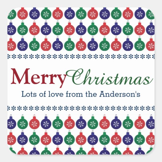 Bauble Pattern - Gepersonaliseerde kerst Vierkante Sticker (Voorkant)