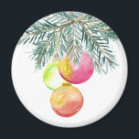 Baubles d'aquarelle Magnet de Noël<br><div class="desc">Ces magnets de Noël ont des billes d'aquarelle dans les tons rose,  vert et orange avec des arcs de pin. Un choix charmant pour les magnets de réfrigérateur pour les vacances. L'aquarelle unique de Victoria Grigaliunas.</div>