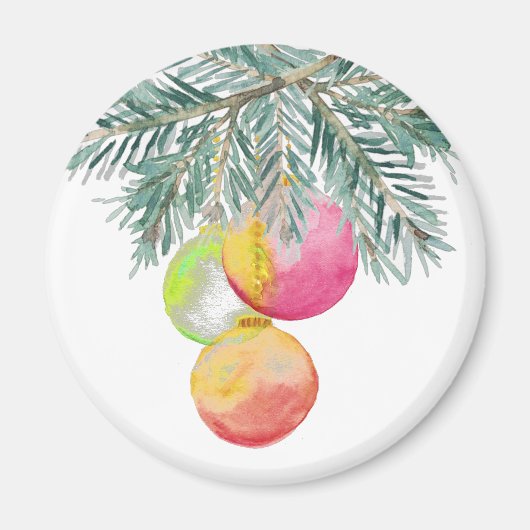 Baubles d'aquarelle Magnet de Noël (Devant)