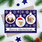 Baubles Photo Collage Merry Christmas Blue & White Feestdagenkaart