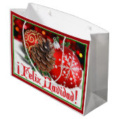 Baubles & Pine Cones - Feliz Navidad Large Cadeauzakje (Achterkant Gekanteld)