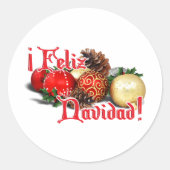 Baubles & Pine Cones - Feliz Navidad Ronde Sticker (Voorkant)