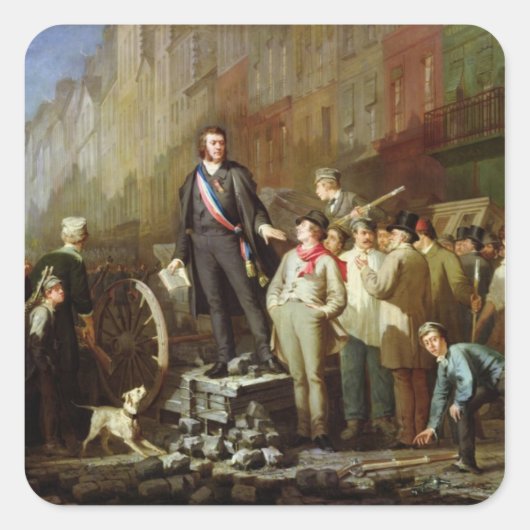 Baudin op de Barricade van Faubourg Vierkante Sticker (Voorkant)