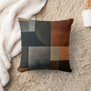 Bauhaus aardse geometrische blokpatroon kussen