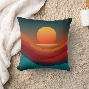 Bauhaus Aardse Zonsondergang Golven Abstract Worp Kussen