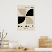 Bauhaus Beige Zwart Geometrisch Kwart Cirkel Poster (Keuken)