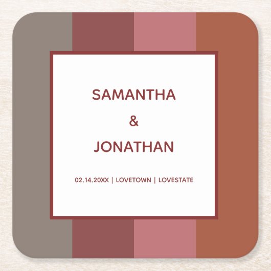 Bauhaus gestreepte aangepaste bruiloft vierkante kartonnen onderzetter (Voorkant)