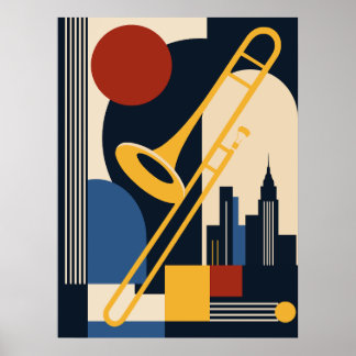 Bauhaus Jazz Trombone Kunst | Mid Century Modern Poster