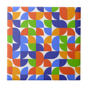 Bauhaus Mid Century Patroon Blauw, Oranje, Groen Tegeltje