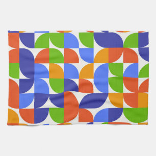 Bauhaus Mid Century Patroon Blauw, Oranje, Groen  Theedoek