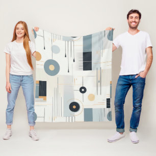 Bauhaus Navy Oker Abstract Geometrische Lijn Fleece Deken