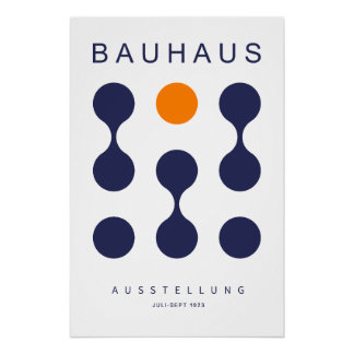 Bauhaus Navy Orange Circle Grid Art Print 1923 Perfect Poster