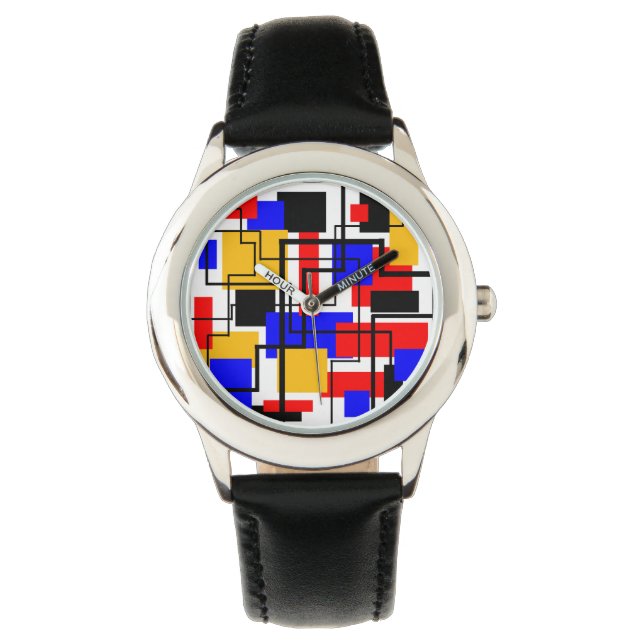 Bauhaus Rechthoeken en Lijnen - Wit Horloge (Voorkant)