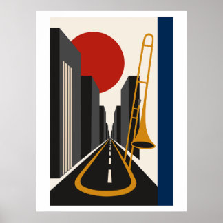 Bauhaus Stad & Trombone Kunst | Minimalistische Ur Poster