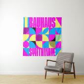 Bauhaus Synthwave #1 (fuchsia/magenta-blauw) Wandkleed (In situ)