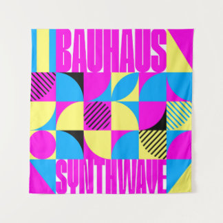 Bauhaus Synthwave #1 (fuchsia/magenta-blauw) Wandkleed