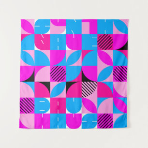 Bauhaus Synthwave #3 poster (roze-blauw) Wandkleed