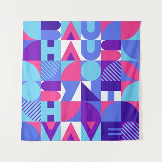 Bauhaus Synthwave #3 (roze-blauw) — abstract poste Wandkleed (Voorkant)
