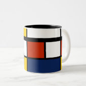 Bauhauspatroon abstracte geometrische kunst schild tweekleurige koffiemok (Voorkant rechts)