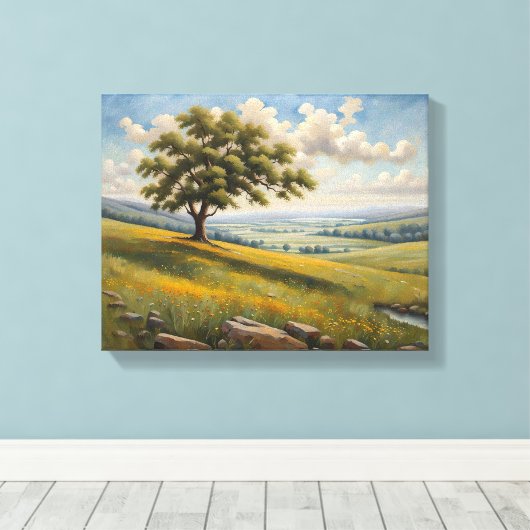 Baum auf einer Sommerwiese Canvas Afdruk (Insitu (Houten vloer))