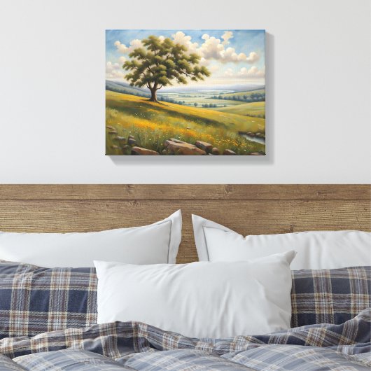 Baum auf einer Sommerwiese Canvas Afdruk (Insitu (Slaapkamer))