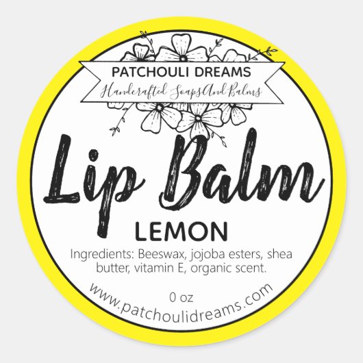 Baume à lèvres au citron fait main Étiquettes jaun (Devant)