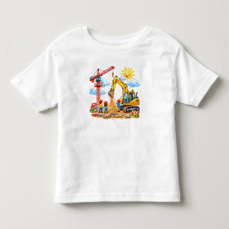Baustellenscene mit Kran, Bagger und kleine Helfer Kinder Shirts