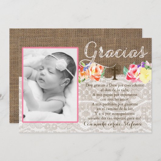 Bautismo Baptism bedankt voor het meisje in het Sp (Voorkant / Achterkant)