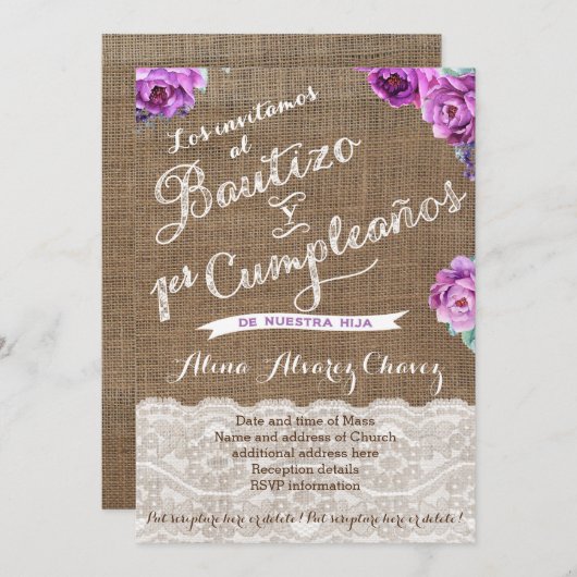 Bautizo 1er Cumpleaños, invitation espagnol Castel (Devant / Derrière)