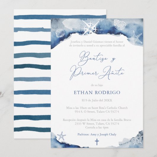 Bautizo Año Nautical Baptism 1e verjaardag Spaans Kaart (Voorkant / Achterkant)