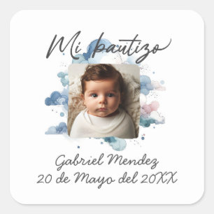 Bautizo con foto Spaanse Waterverf Vierkante Sticker