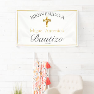 Bautizo de Bebé Blanco Clásico Dorado Bienvenido Spandoek