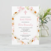 Bautizo Floral rose Invitation espagnole (Debout devant)