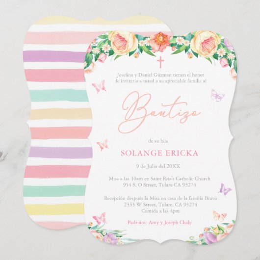 Bautizo para nena, Spaans Baptism Party Butterfly Kaart (Voorkant / Achterkant)