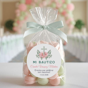 Bautizo Schattige Roze Rozen en laat Spaans Doopse Ronde Sticker