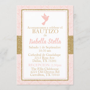 Bautizo Spain Baptism Pink Gold Dove Kaart