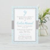 Bautizo Spanish Baptism Blue Silver Dove Kaart (Staand voorkant)