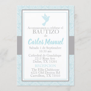 Bautizo Spanish Baptism Blue Silver Dove Kaart
