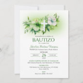 Bautizo Uitnodiging Elegante Witte Bloemen Doop (Voorkant)