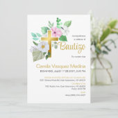 Bautizo Uitnodiging Witte Bloemen Elegante Doop (Staand voorkant)