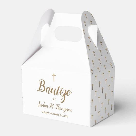 Bautizo Wit Goud Kruis Aangepaste Spaanse doop Bedankdoosjes (Voorkant Zijde)