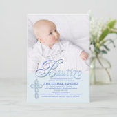 Bautizo Word Blue Foto uitnodiging (Staand voorkant)