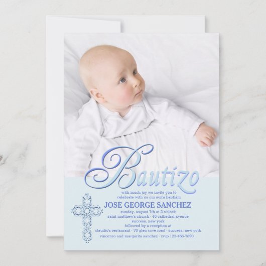 Bautizo Word Blue Photo Invitation (Devant)