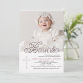 Bautizo Word Roze Foto uitnodiging (Staand voorkant)