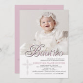 Bautizo Word Roze Foto uitnodiging (Voorkant / Achterkant)