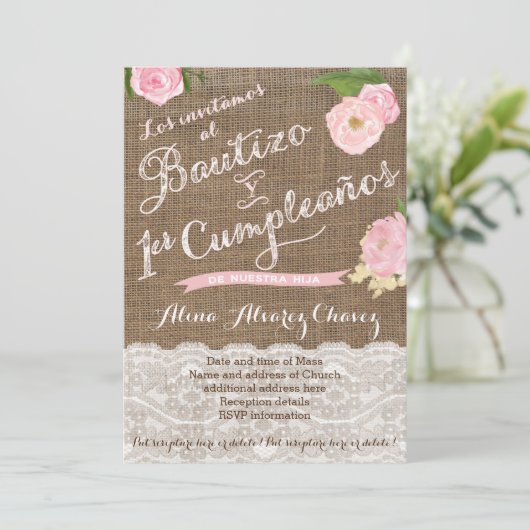 Bautizo y primer cumple, invitation espagnol Caste (Debout devant)