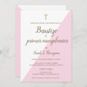 Bautizo y primer cumpleaños Doop spaans Roze Kaart (Voorkant / Achterkant)