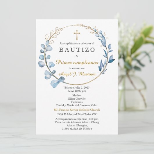 Bautizo y Primer Cumpleaños Niño Kaart (Staand voorkant)